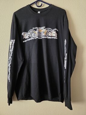Black Graphic Long Sleeve Tee with Chest Print